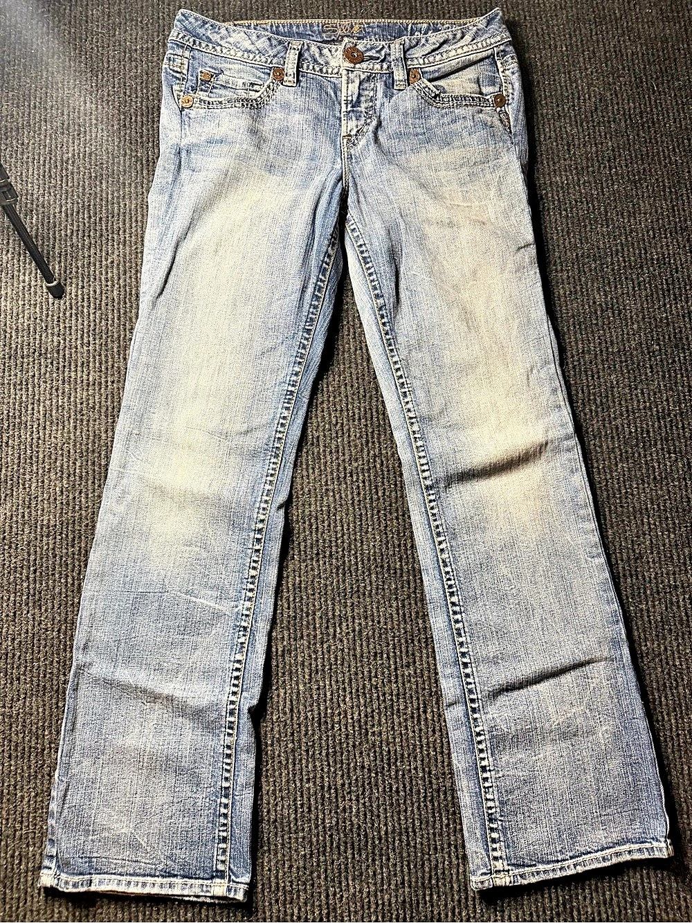 Vintage Y2K Silver Jeans Co Lola 17 Bootcut Jeans W30 L31 Distressed Medium Wash